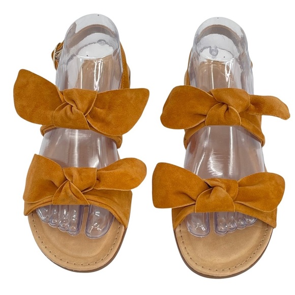 Anthropologie x Farylrobin Slingback Sandals Double Bow Suede Leather Brown 6.5 - Picture 3 of 10